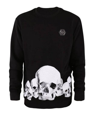 Skull Print Cotton Sweatshirt Black - PHILIPP PLEIN - BALAAN 1