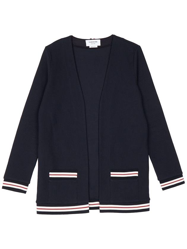 Cricket Stripe Lightweight Textured Cotton V-Neck Cardigan Navy - THOM BROWNE - BALAAN 2