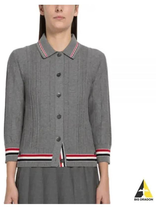 High Twist Cotton Stripe Polo Cardigan Grey - THOM BROWNE - BALAAN 2