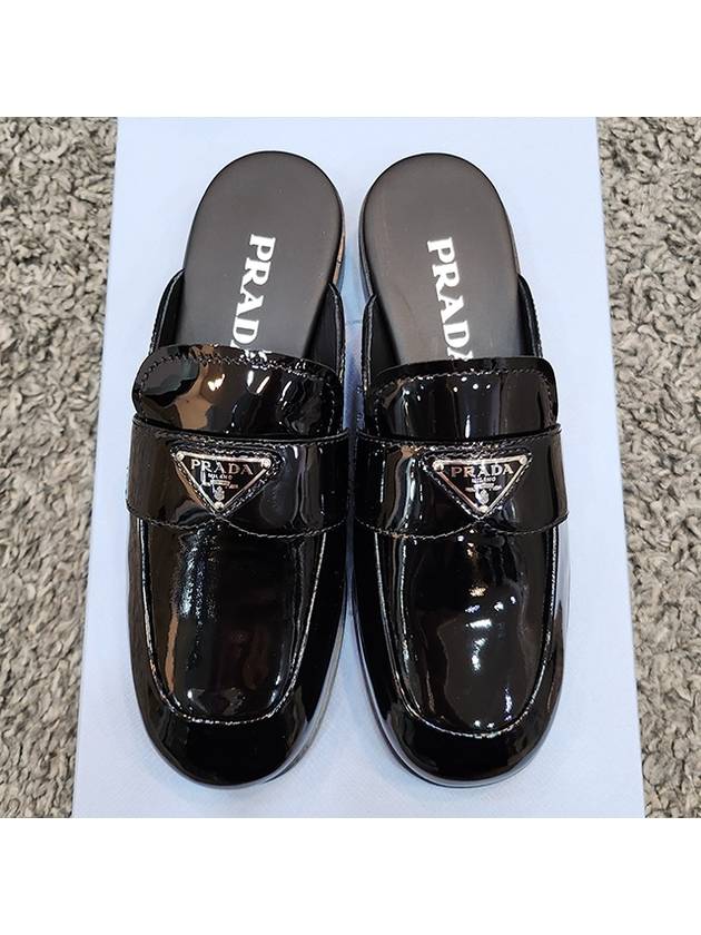 Triangle Logo Patent Leather Mules Black - PRADA - BALAAN 4