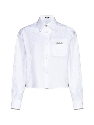 Barocco Jacquard Crop Long Sleeve Shirt White - VERSACE - BALAAN 1