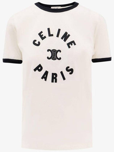 Flocking Logo Cotton Short Sleeve T-Shirt Cream - CELINE - BALAAN 1