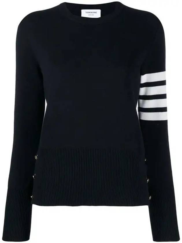 Milano Stitch Crewneck 4-Bar Cotton Crepe Knit Top Navy - THOM BROWNE - BALAAN 2