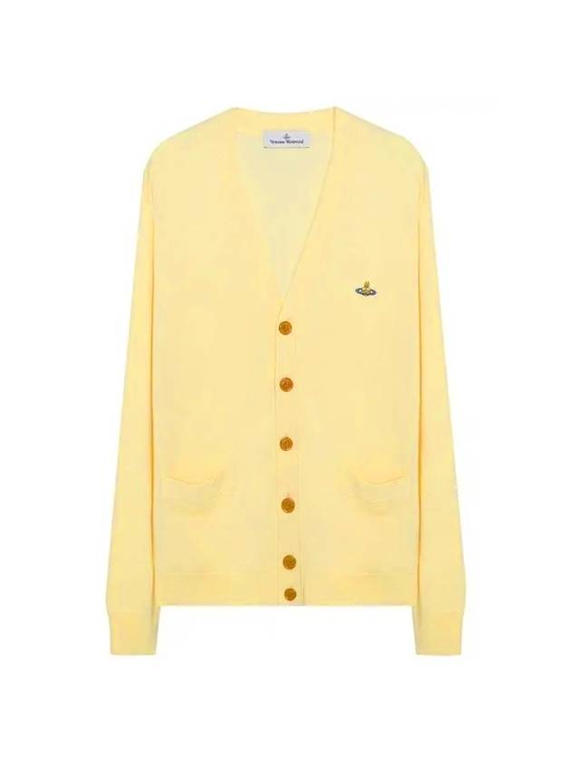 Men's Logo Wool V-Neck Cardigan Yellow - VIVIENNE WESTWOOD - BALAAN 1