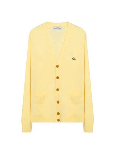 Men's Logo Wool V-Neck Cardigan Yellow - VIVIENNE WESTWOOD - BALAAN 1