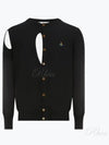 Embroidered Logo Ribbed Cut-Out Cotton Cardigan Black - VIVIENNE WESTWOOD - BALAAN 2