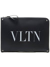 VLTN White Logo Document Clutch Bag Black - VALENTINO - BALAAN.