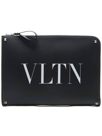 VLTN White Logo Document Clutch Bag Black - VALENTINO - BALAAN 2