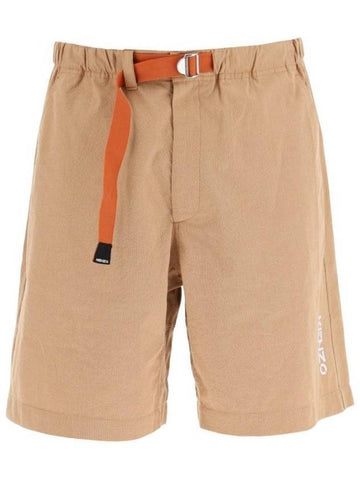 Men's Belted Logo Cotton Shorts Saffron - KENZO - BALAAN 1