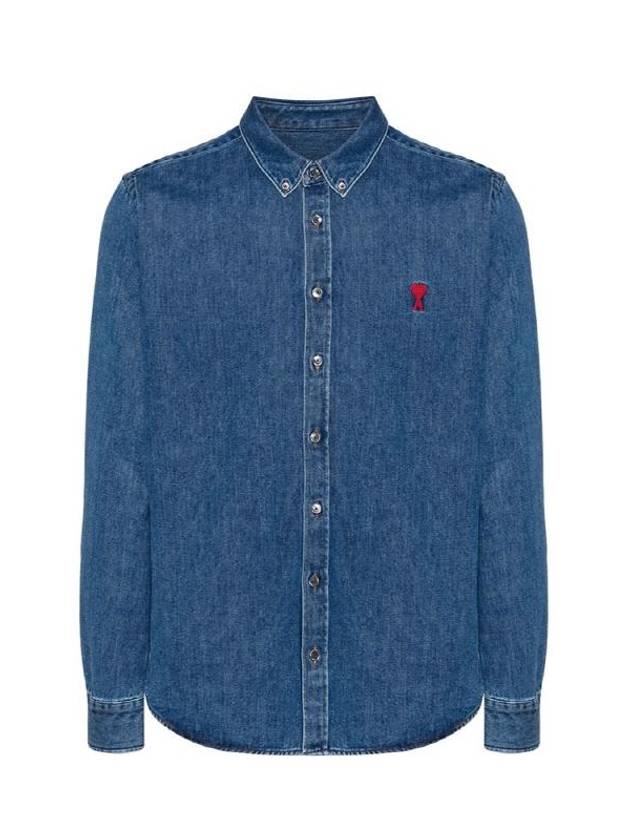 De Coeur Embroidered Denim Long Sleeve Shirt Blue - AMI - BALAAN 2