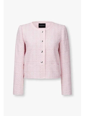 Women s Snap Button Shining Tweed Jacket Pink - EMPORIO ARMANI - BALAAN 1