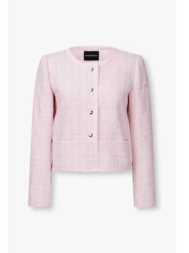 Women s Snap Button Shining Tweed Jacket Pink - EMPORIO ARMANI - BALAAN 1