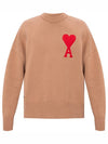 Men's Big Heart Embroidered Logo Knit Top Beige - AMI - BALAAN 2