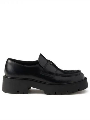 Triangular logo leather loafers - PRADA - BALAAN 1