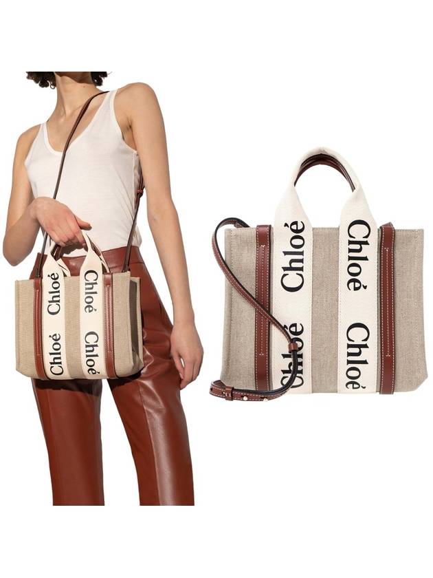 Woody Small Canvas Tote Bag White Brown Beige - CHLOE - BALAAN 2