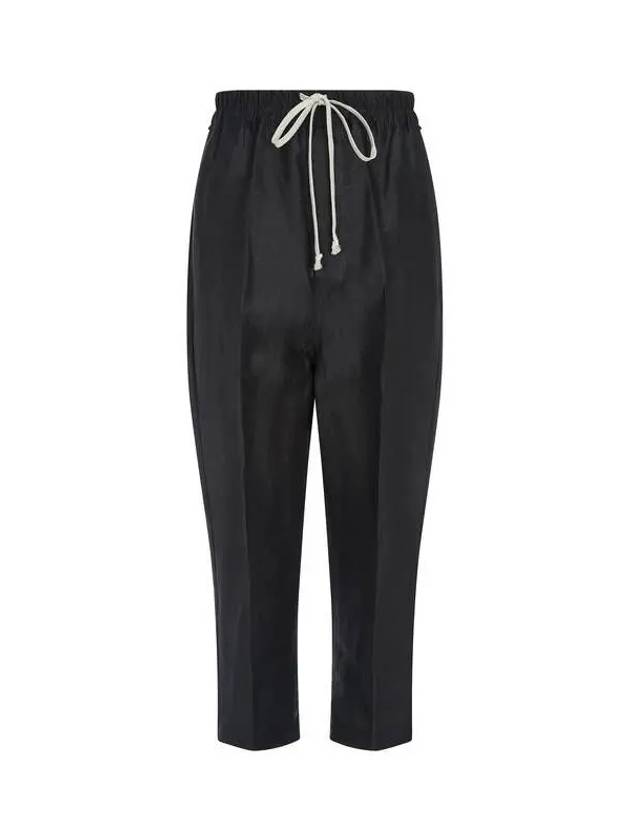 WOMEN Linen Drawstring Cropped Pants Black - RICK OWENS - BALAAN 1