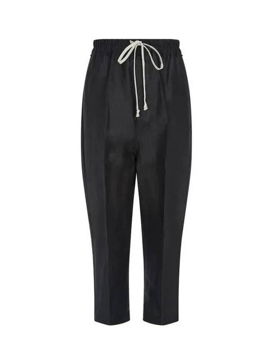 WOMEN Linen Drawstring Cropped Pants Black - RICK OWENS - BALAAN 1