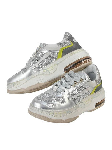 Women's Draked Glitter Leather Low Top Sneakers White Silver - PREMIATA - BALAAN 1