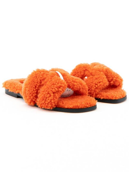 Oran Shearling Slippers Orange - HERMES - BALAAN 2