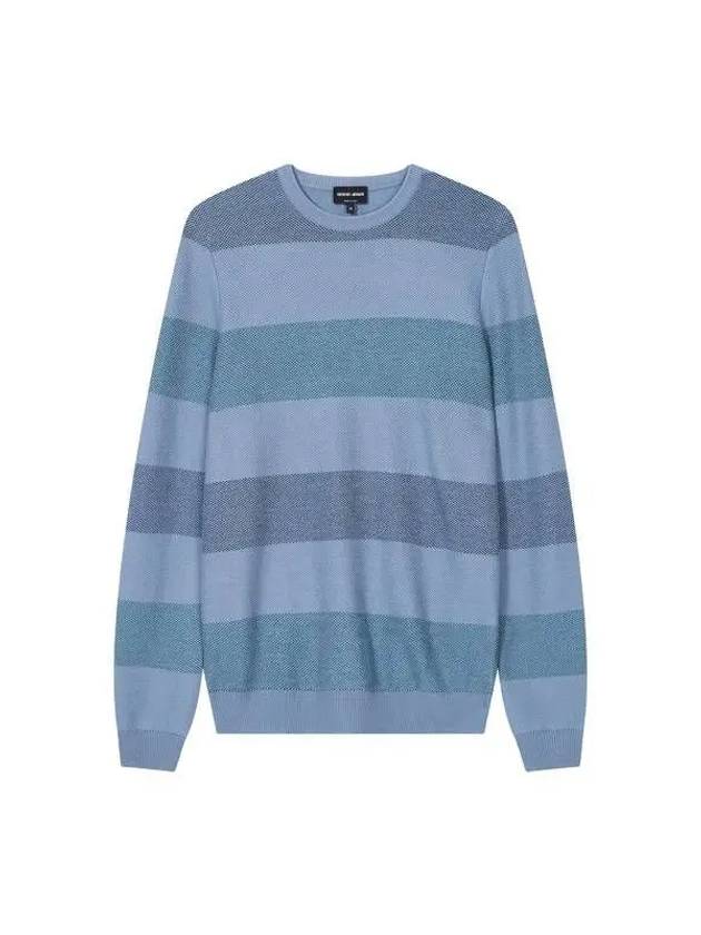 Men s Striped Crew Neck Wool Sweater Blue - GIORGIO ARMANI - BALAAN 1