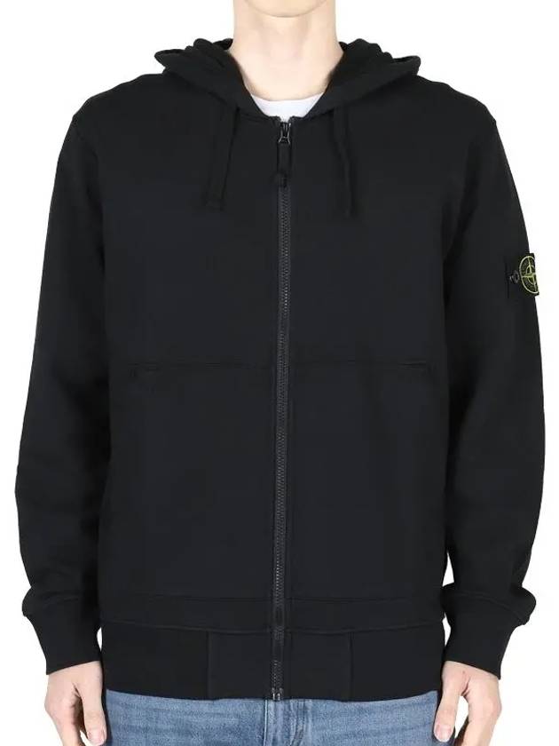 Organic Cotton Fleece Zip-Up Hoodie Black - STONE ISLAND - BALAAN 3