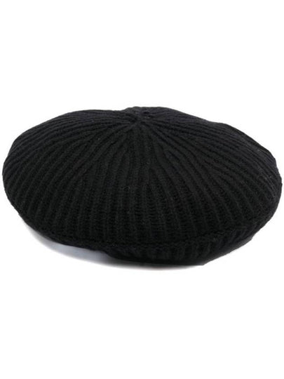 Logo Rib Edge Wool Beret Black - GANNI - BALAAN 2