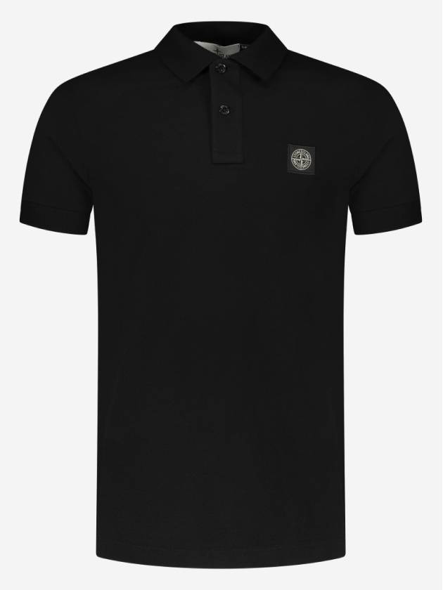 Pique Stretch Cotton Short Sleeve Polo Shirt Black - STONE ISLAND - BALAAN 2