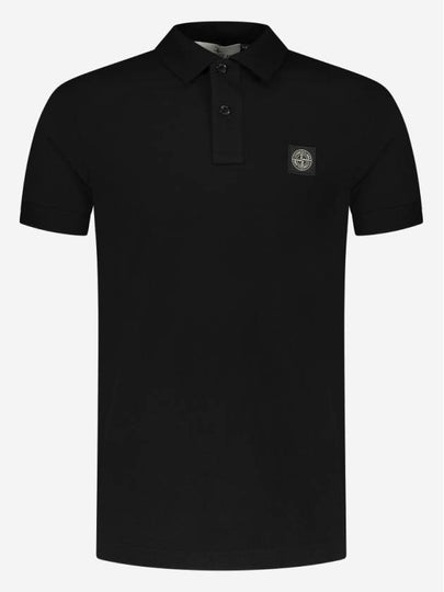 Pique Stretch Cotton Short Sleeve Polo Shirt Black - STONE ISLAND - BALAAN 2