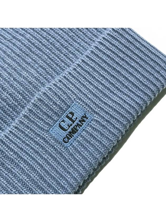 Embroidered Logo Ribbed Beanie Blue - CP COMPANY - BALAAN 5