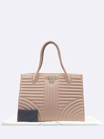 1BA165 Pink color soft calf leather silver logo diagram tote bag shoulder strap 2 WAY - PRADA - BALAAN 1