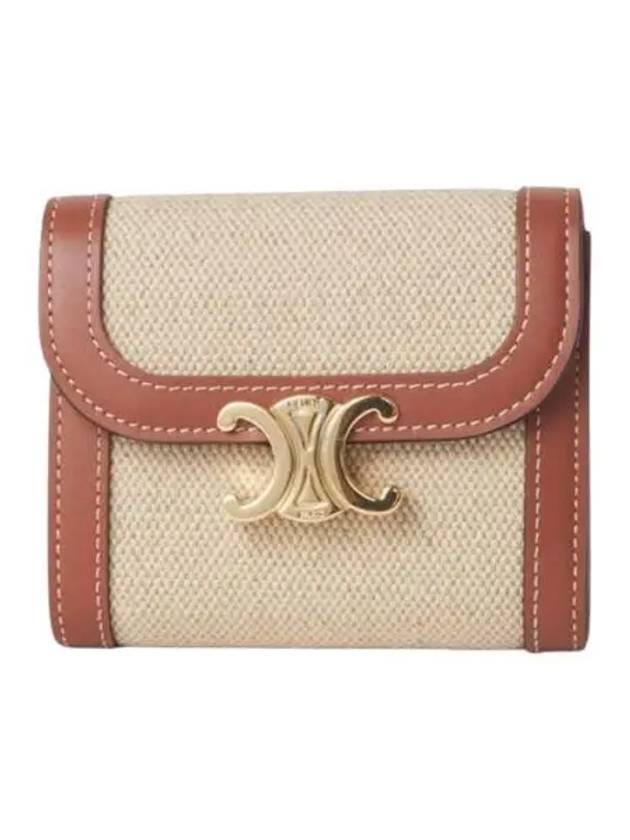 Women's Triomphe Small Textile Calfskin Wallet Natural Tan - CELINE - BALAAN 2