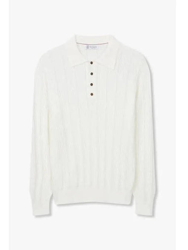 Men s Striped Tissue Polo Knit White - BRUNELLO CUCINELLI - BALAAN 1