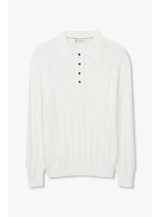 Men s Striped Tissue Polo Knit White - BRUNELLO CUCINELLI - BALAAN 1