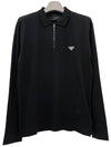 Triangle Logo Long Sleeve Polo Shirt Black - PRADA - BALAAN 3