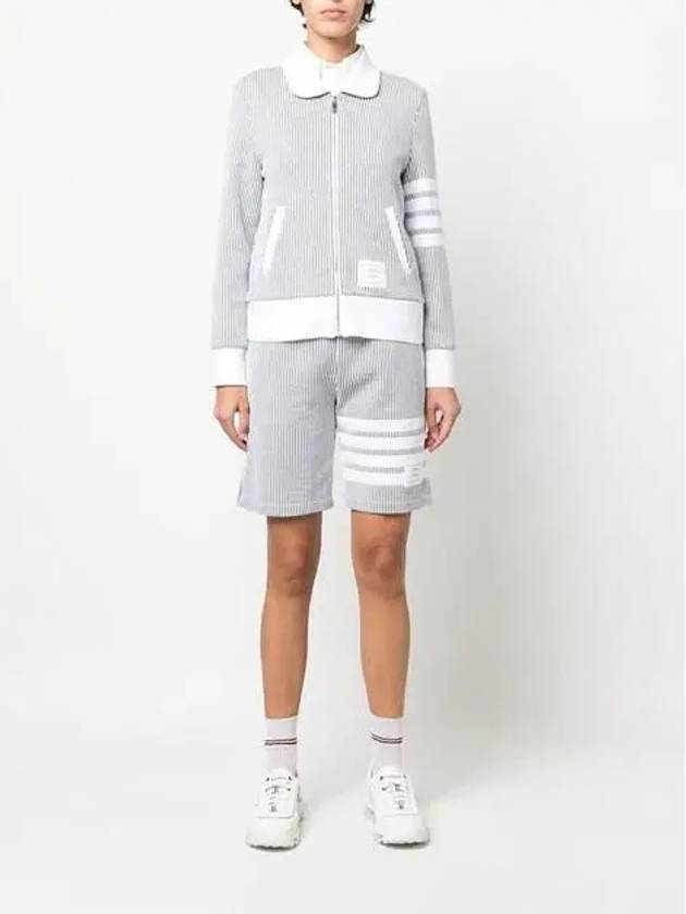 Seesucker Loopback 4 Bar Stripe Shorts Light Grey - THOM BROWNE - BALAAN 7