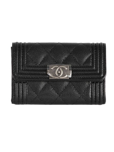 Boy flap card wallet caviar black vintage silver cabinet A80603 - CHANEL - BALAAN 1