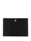 diagonal striped leather clutch bag black - THOM BROWNE - BALAAN 2