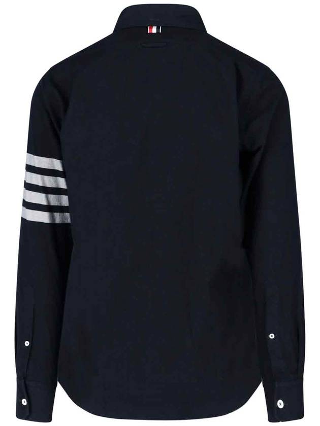 Men's Diagonal Solid Flannel Long Sleeve Shirt Navy - THOM BROWNE - BALAAN 4