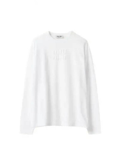 Logo Embroidered Cotton Long Sleeve T-shirt White - MIU MIU - BALAAN 2