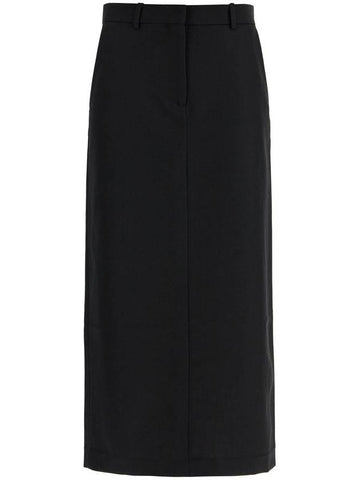 black midi straight low-waisted skirt in recycled polyester and wool - TOTEME - BALAAN 1