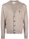 Red Heart Logo Merino Wool Cardigan Beige - AMI - BALAAN 2