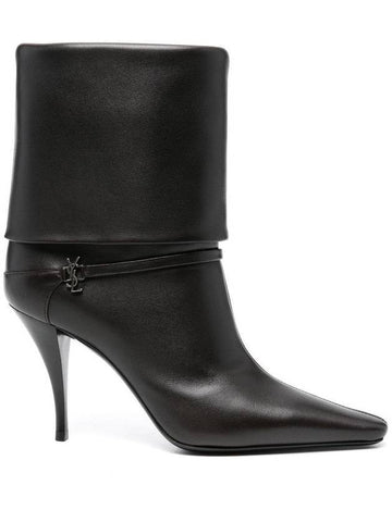 Niki Leather Ankle Boots Eagle Brown - SAINT LAURENT - BALAAN 1