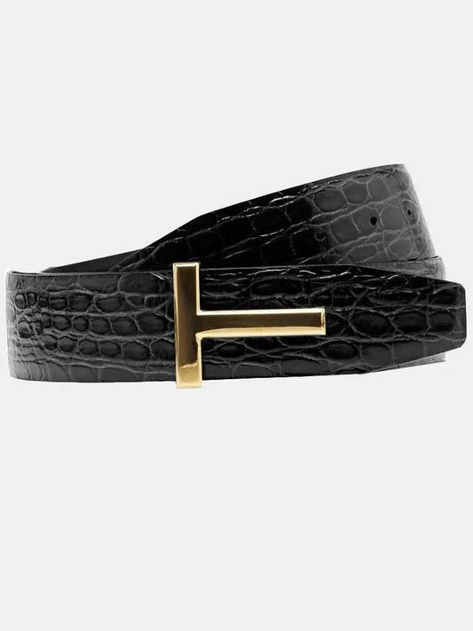 Crocodile T Icon Leather Belt Black - TOM FORD - BALAAN 2