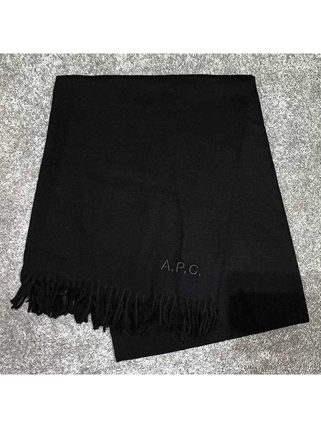 Signature Embroidered Logo Wool Muffler Black - A.P.C. - BALAAN 4