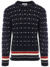 Wool Mohair Long Sleeve Knit Top Navy - THOM BROWNE - BALAAN 3