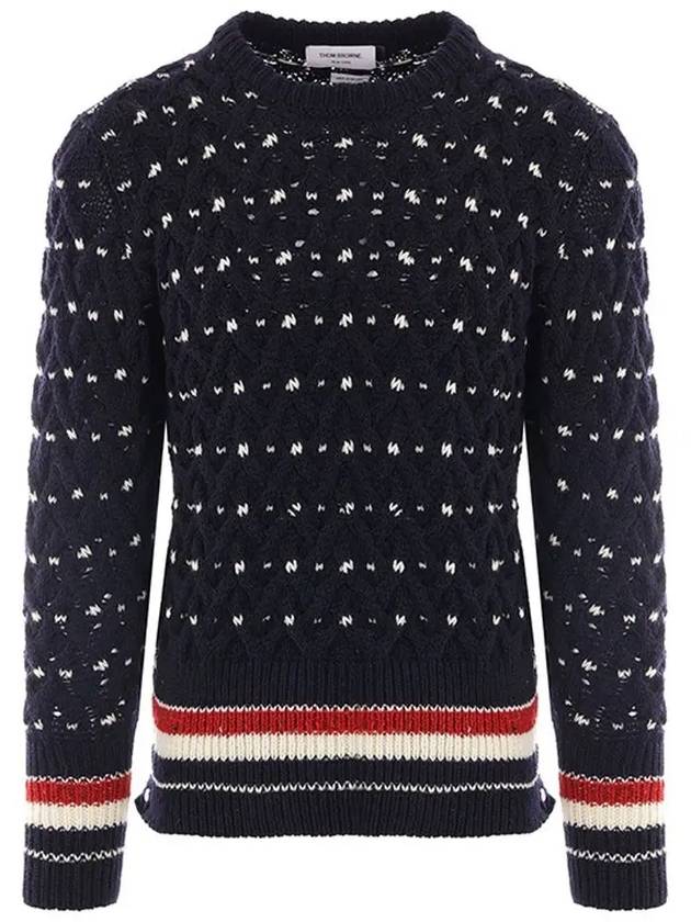 Wool Mohair Long Sleeve Knit Top Navy - THOM BROWNE - BALAAN 3