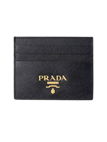 Logo Leather Card Wallet Black - PRADA - BALAAN 1