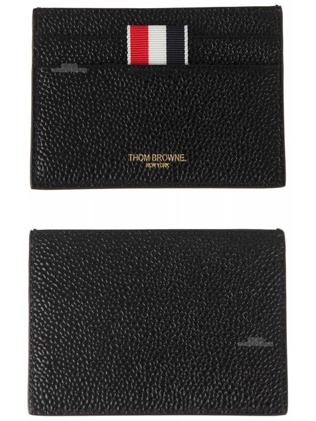 Pebble Grain Leather Stripe Single Card Wallet Black - THOM BROWNE - BALAAN 6