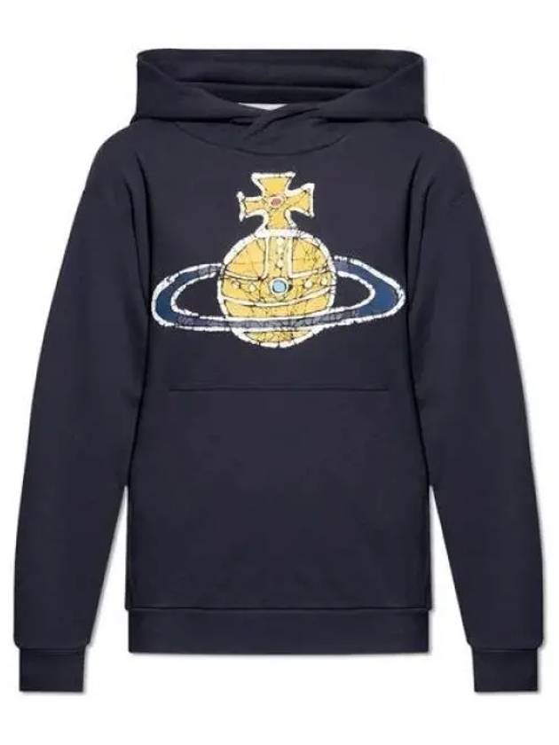 Embroidered Logo Cotton Hoodie Navy - VIVIENNE WESTWOOD - BALAAN 2