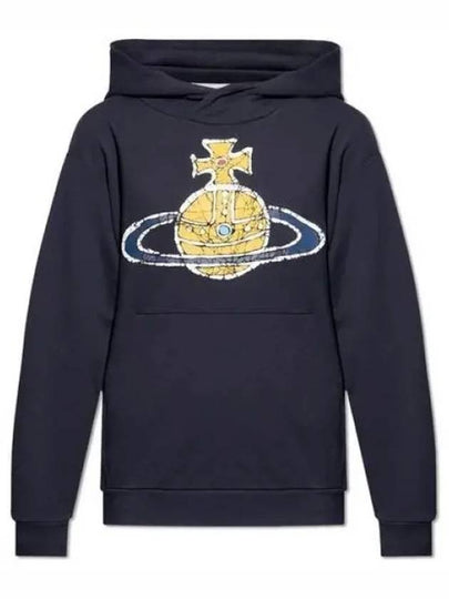 Embroidered Logo Cotton Hoodie Navy - VIVIENNE WESTWOOD - BALAAN 2